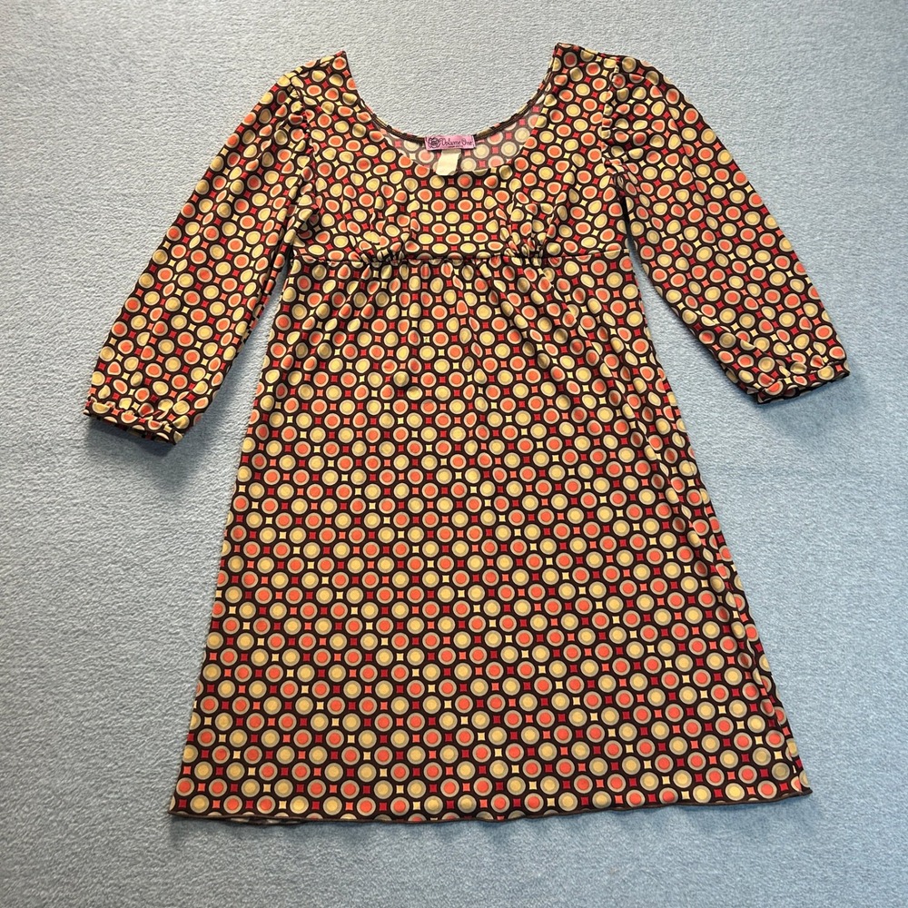 Y2K Volume One Mini Dress 3/4 Sleeve Junior S Empire Waist Geometric Print Retro